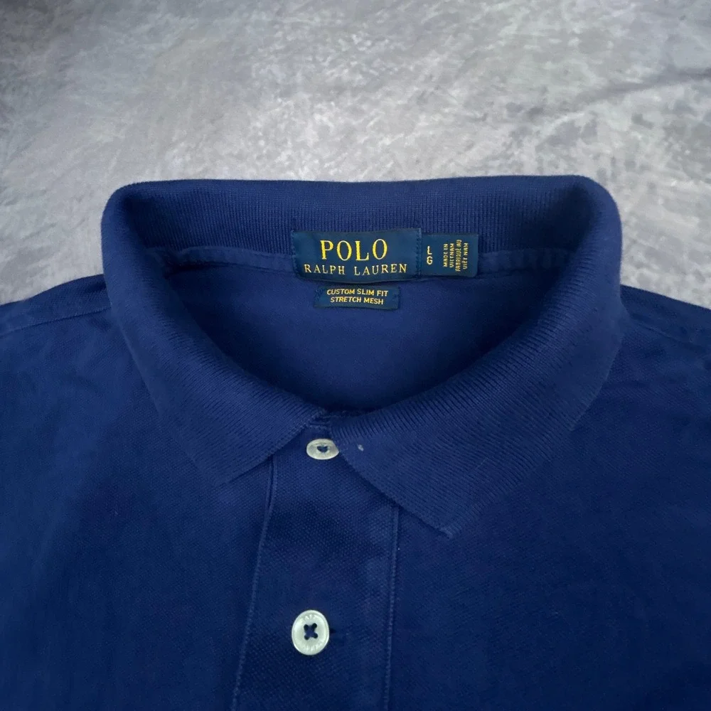 Polo Ralph Lauren Mens Large Navy Blue Custom Slim Fit Stretch Mesh Polo Shirt